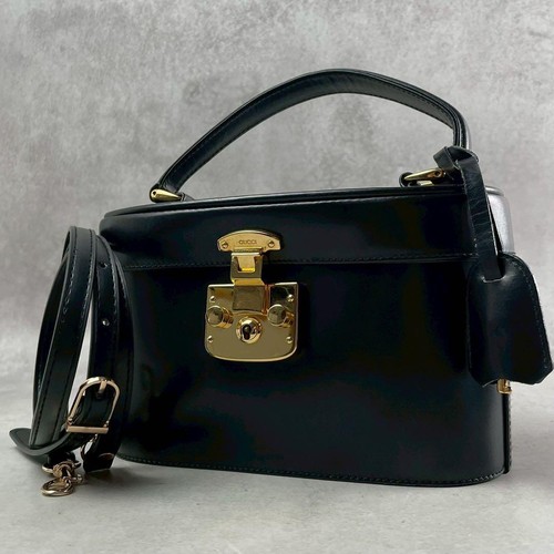 GUCCI Lady Lock Vanity 2way Accessory Pouch Black Handbag Shoulder Bag