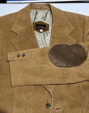 vtg Cortefiel LEATHER ELBOW PATCH Mens 40 corduroy blazer coat jacket beige tan