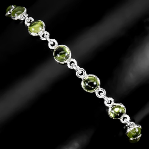 925 Sterling Silver Bracelet Round Peridot Natural Gemstone Jewelry 7inches - Picture 2 of 14