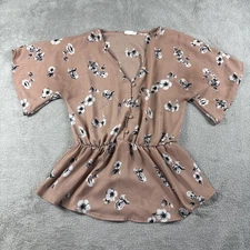 Sienna Sky Women’s Short Sleeve Vneck Floral Blouse Top Size Small