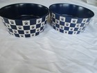 Blue & Tan Checked Winifred & Lily Dog Bowls WPaw Prints Set of 2 New WTags 6x3"