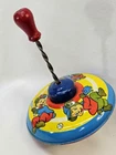 Vintage Ohio Art Co Bear Cubs Playing Baseball Tin Spinning Top Toy Made in USA