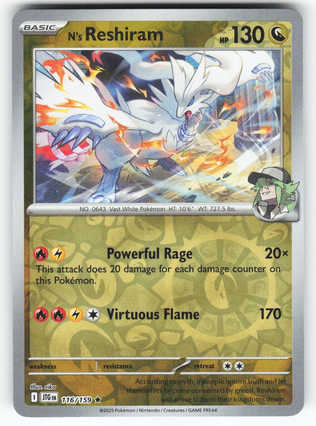 N's Reshiram 116/159 Rare Journey Together Pokemon Reverse Holo Near Mint