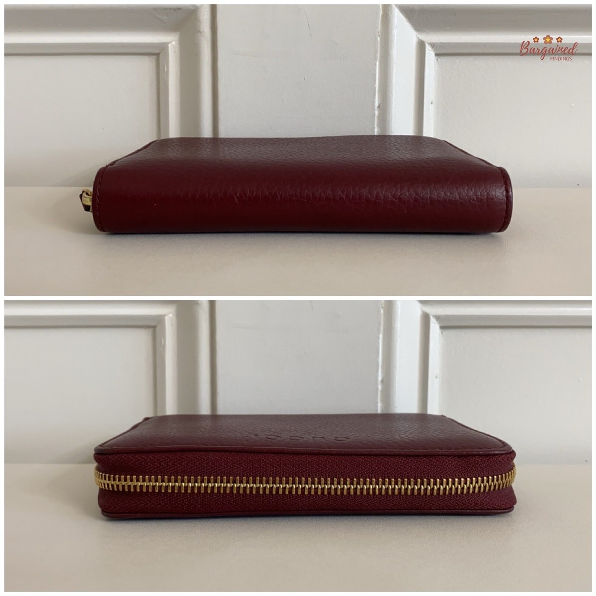 Authentic GUCCI Maroon Pebbled Leather Zip-Around Bifold Wallet