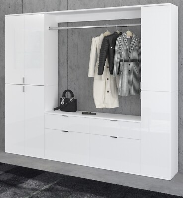 Garderobe Set Flur Garderobenschrank Schuhschrank weiß Hochglanz 6 Türen SystemX
