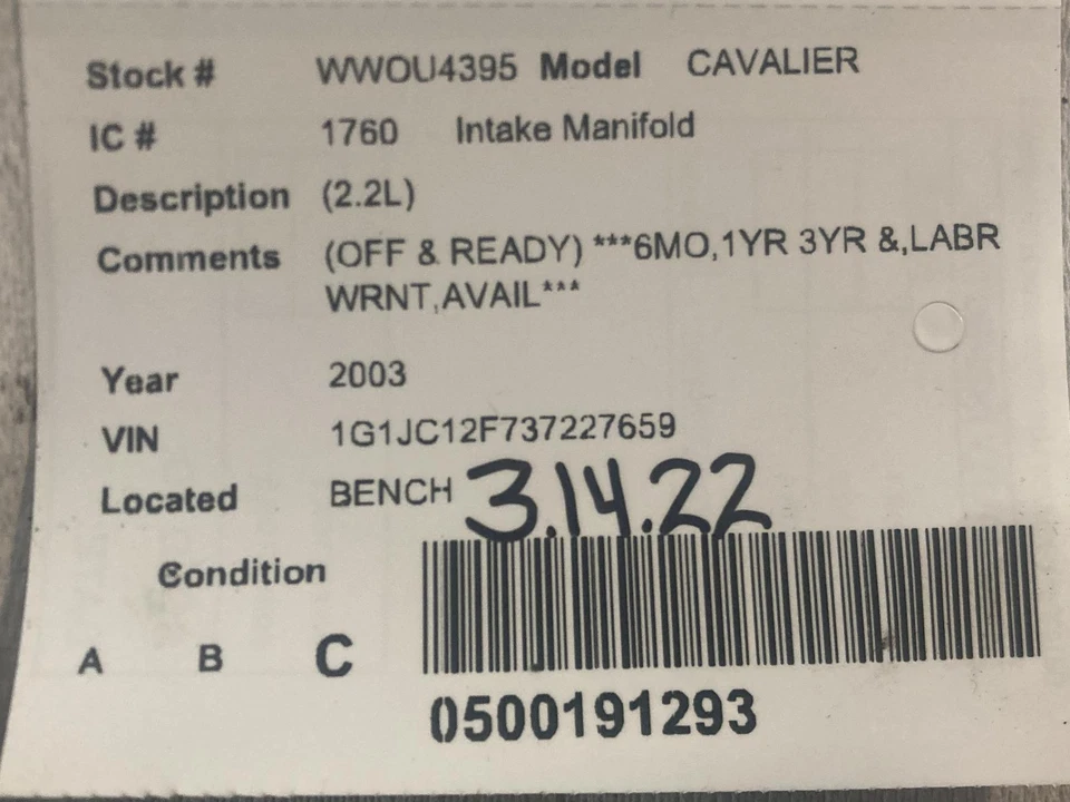 Used Engine Intake Manifold fits: 2003 Chevrolet Cavalier 2.2 Grade C - Image 3 of 4