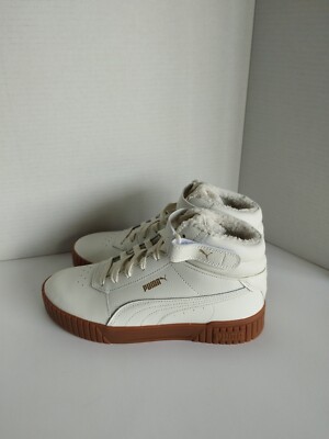 Puma Carina Sneakers 2.0 Mid Winter Fur Lined White Leather Women's Size 9.5