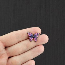 5 Purple Butterfly Gold Tone Enamel Charms - E1079