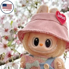 Pink Love Hat W/ Blue Corduroy Overalls & Star Patch for LUFUFU Doll Outfit