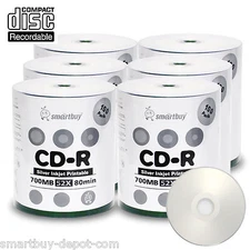 600 SmartBuy CD-R CDR 52X 700MB/80Min Silver Inkjet Hub Printable Record Disc