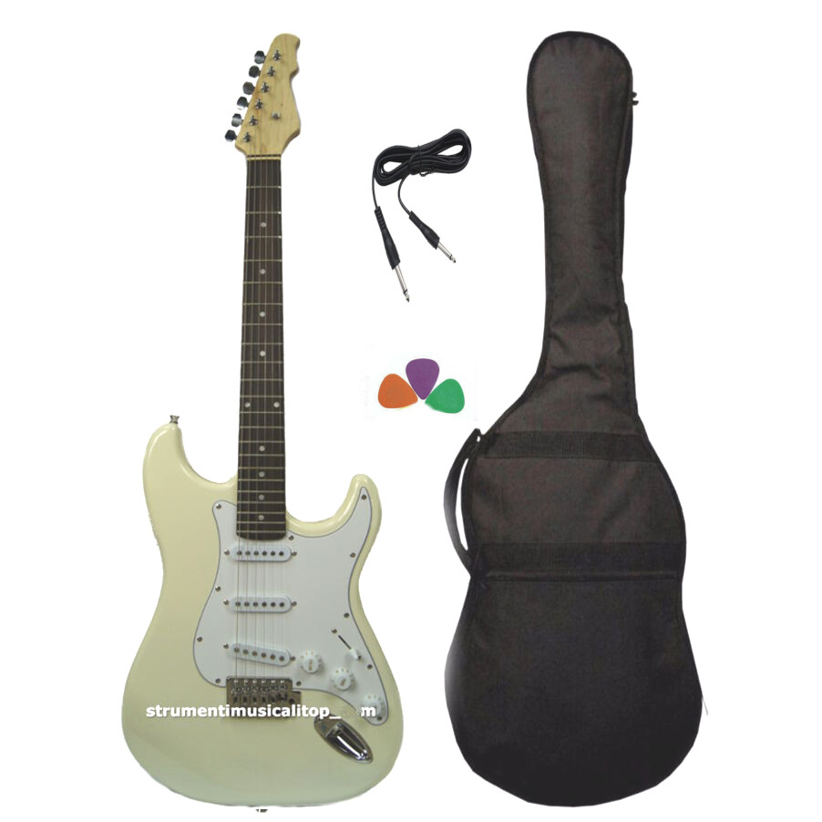 Chitarra Elettrica Stratocaster Bianco Crema con Custodia Cavo Plettri