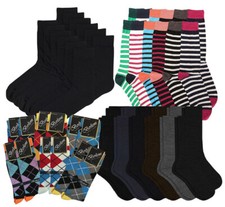 Pack of 12 Men  s Premium Cotton Fashion Casual Mid Calf Patterned Dress Socks