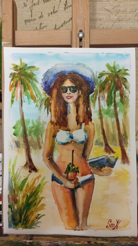 Original Art Freedom Woman Portrait Fine Art for Home Gift Painting Watercolor - Picture 8 of 12