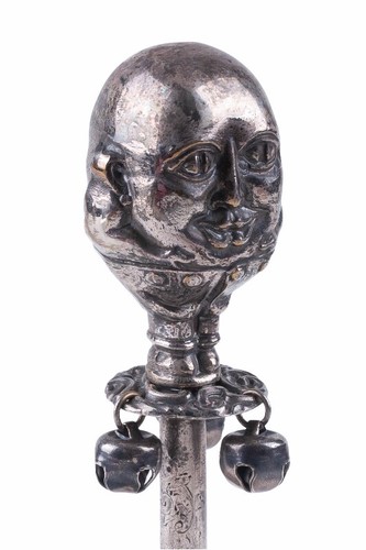 Antique Victorian Silver Plated Baby Children's Rattle Two Face 1850s RARE - Picture 6 of 8