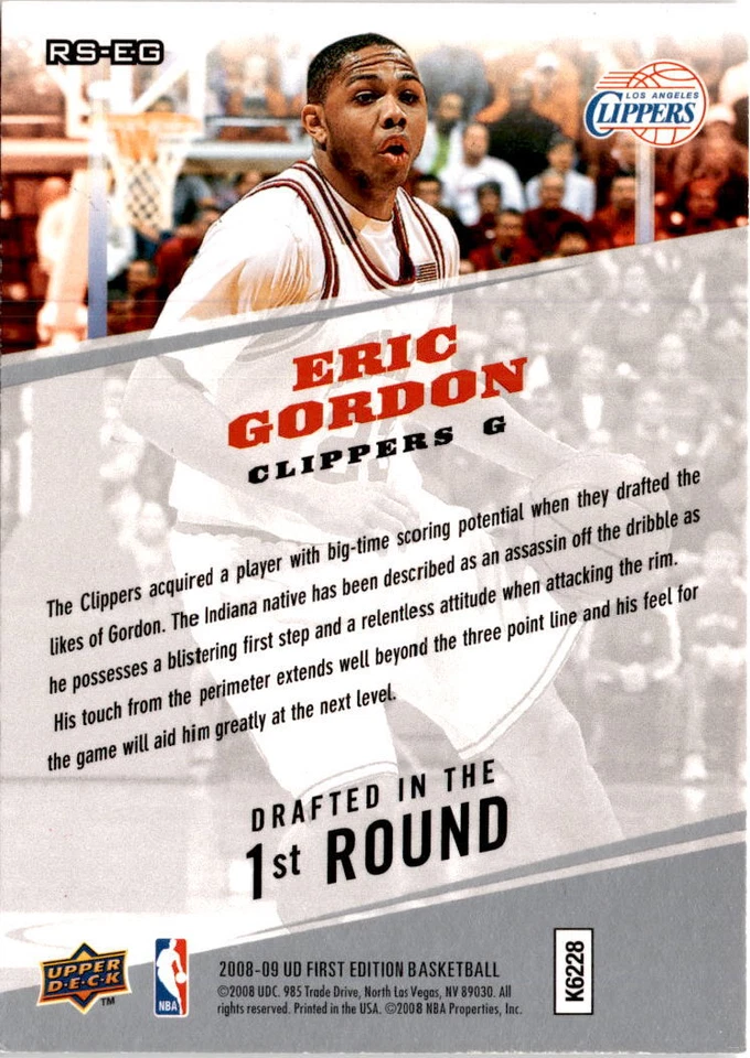 2008-09 Upper Deck First Edition #RS-EG Eric Gordon Rookie Standouts - Image 2 of 2