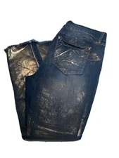 Rewash Gold Metallic Cut Off Style Stretch Cropped Blue Jeans Juniors Size 19X28