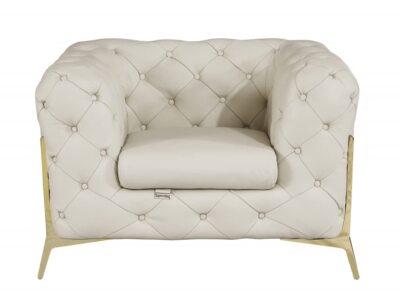 45 Beige And Gold Italian Leather Tufted Chesterfield Chair
