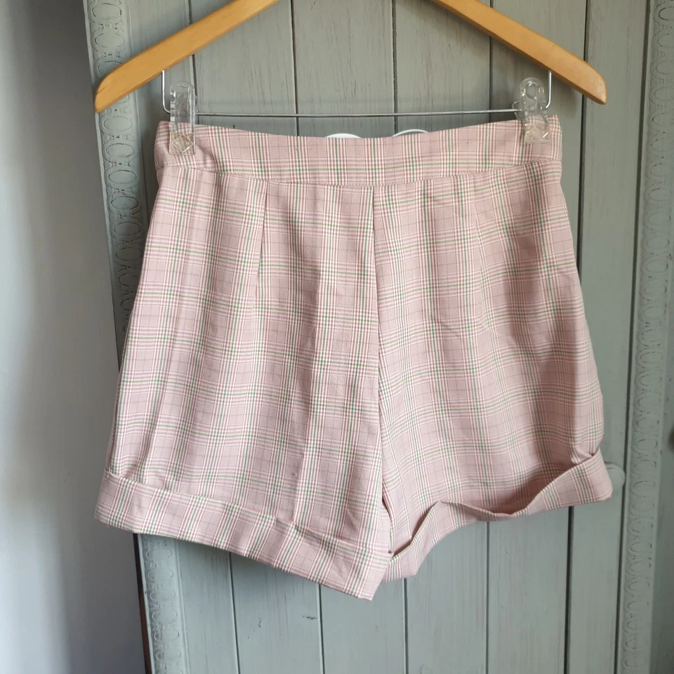 Boohoo Set Crop Top Shorts Sz 8 10 Check Pink Green New - Image 4 of 4
