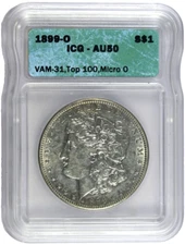 1899-O ICG AU50 Top 100 VAM-31 Micro O Morgan Dollar