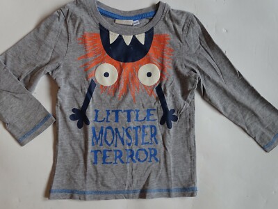 Langarmshirt Pullover grau Little Monster Terror Gr. 98/104#P098-7