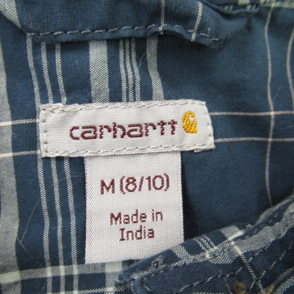 Camisa Carhartt Niñas Mediana 8/10 Manga Larga Botones Bolsillos a Cuadros Azul Foto 3 de 4