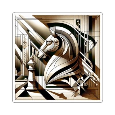 Sticker  Art Deco Geometric Chess Knight Chess Board 2x2'' 3x3'' 4x4'' 6x6''