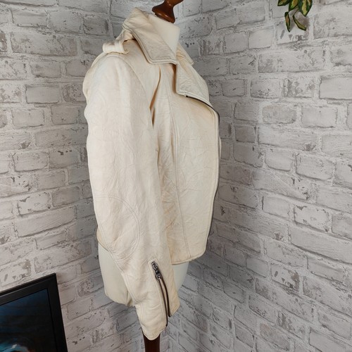 Lederjacke Biker creme Nappaleder crunched Kapraun woman 1% Leder Bikerjacke - Picture 4 of 10