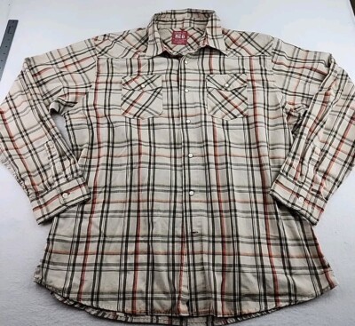 Wrangler Red Western Mens 2XL Pearl Snap Long Sleeve Plaid Cowboy Shirt
