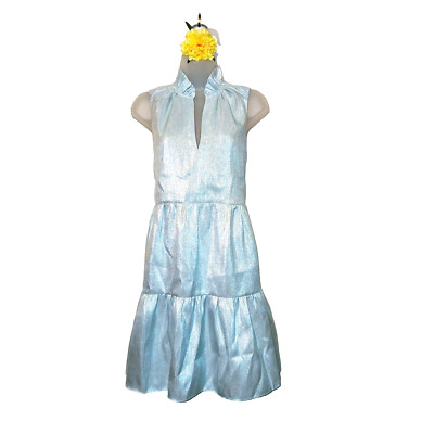Amanda Uprichard Connolly Dress Large Ice Blue Women Tiered Party Shimmer Boho
