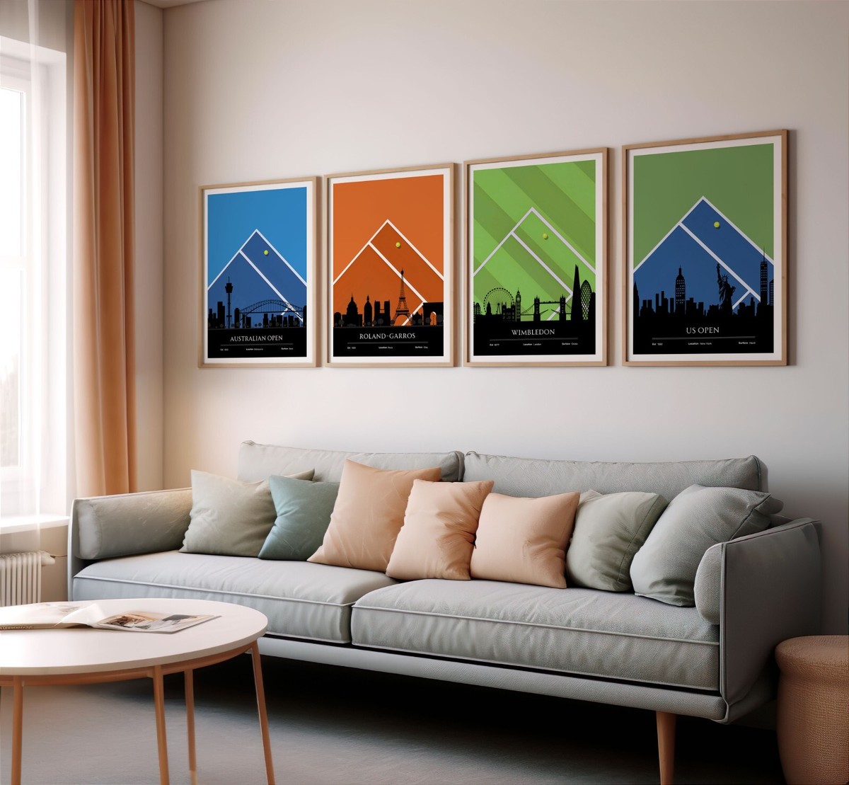 Tennis Poster Set of 4 Canvas / Framed Art / Prints, Grand Slam