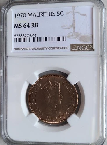 Mauritius 5 Cents 1970 NGC MS 64 RB