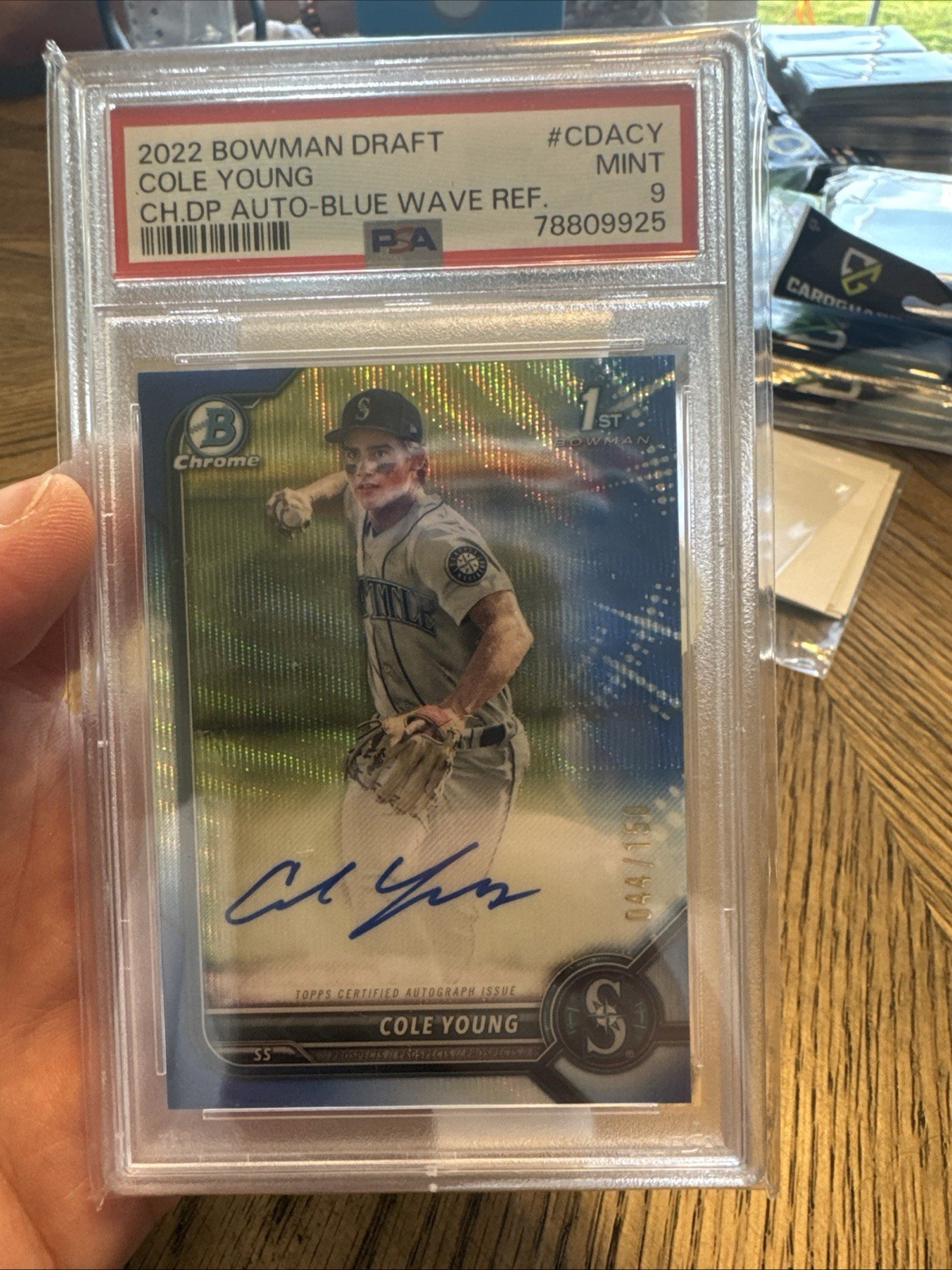 2022 Bowman Draft Chrome Draft Pick Auto ColeYoung CDA-CY Blue Wave Refractor
