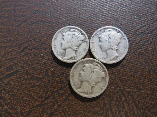 3 1931 Mercury Dimes. VG/Fine