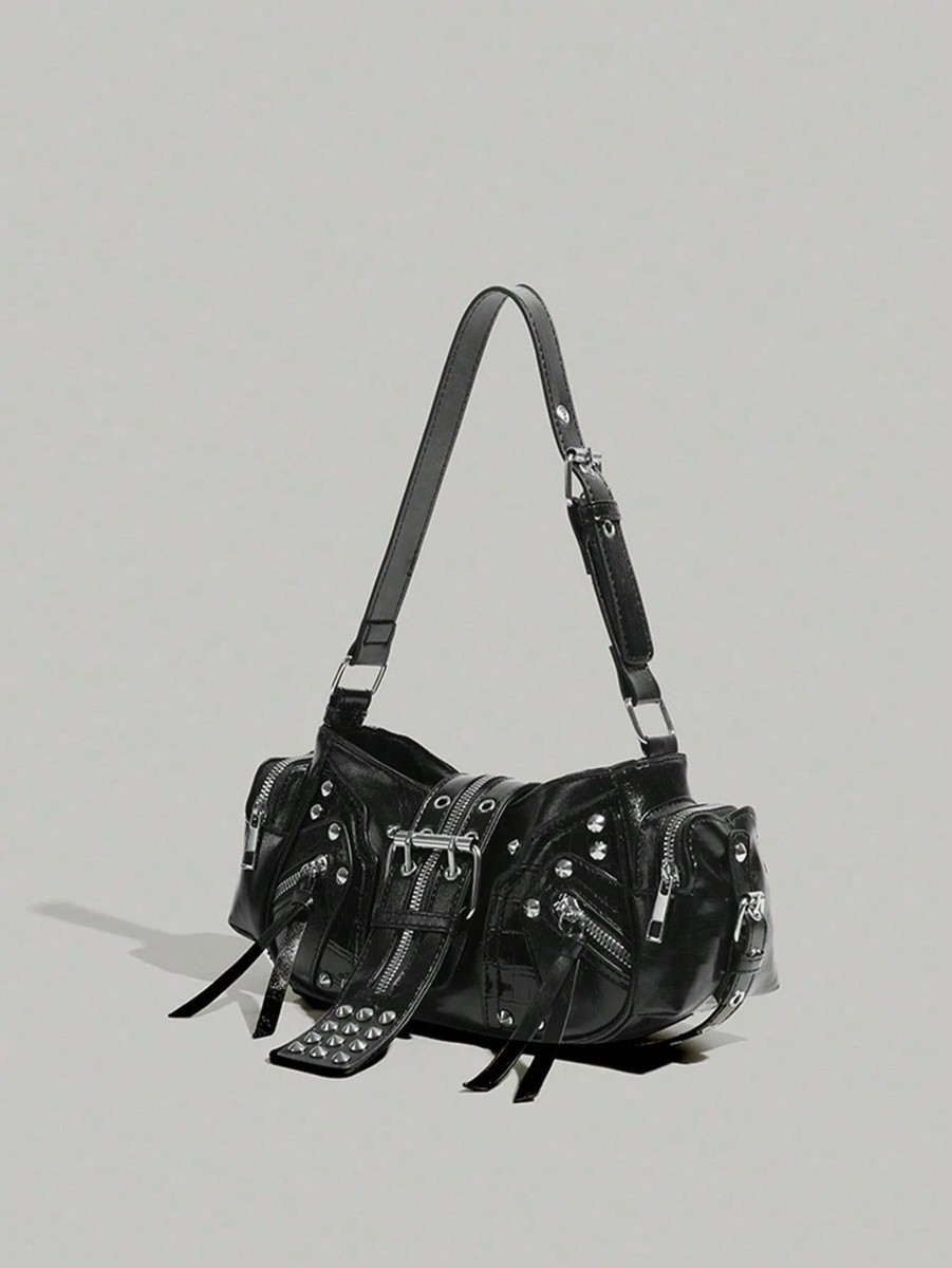 バッグ special! Yohji Yamamoto Y2K Studded Bag Women Black Moto Satchel Y2K Grunge Studded Shoulder Bag Large