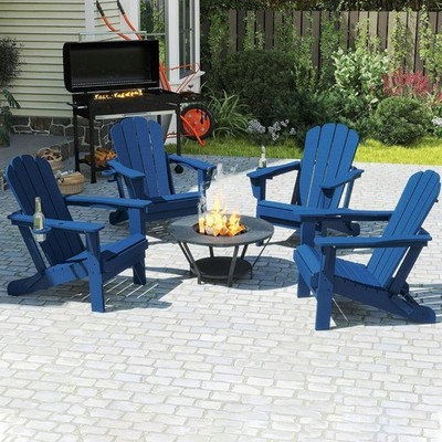 4pcs All-Weather HDPE Folding Adirondack Chair Fire Pit Chair w/Cup Holder,Blue
