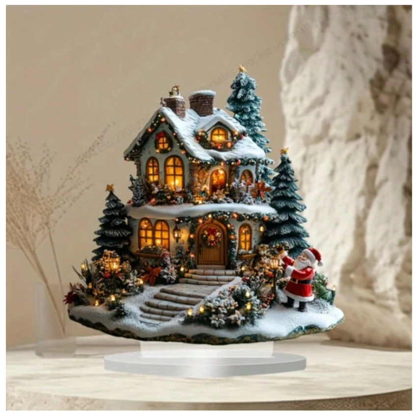 Bohemian Santa Claus And Christmas House Acrylic Desktop Decor - Suitable For Ho
