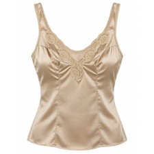 Vassarette Camisole Vintage Lace Trim Satin Antron III Coquette Champagne Sz. 36