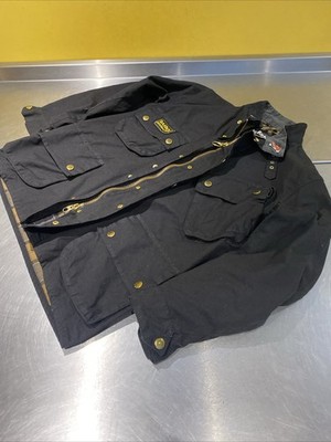 Barbour International C42 Herren L 50 Zoll schwarz Wachs Motorrad Jacke Ducati Emblem