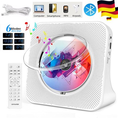 Tragbarer Bluetooth CD Player Fernbedienung MP3 fähig Antishock Discman Weiß DE