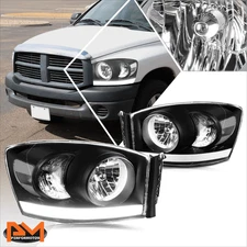 For 06-09 Dodge RAM Pickup Black Housing Clear Corner Headlight/Lamp W/LED DRL