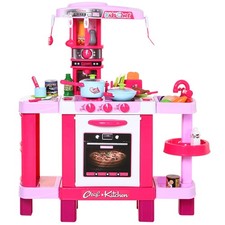 HOMCOM Cucina Giocattolo per Bambini con 38 Accessori Inclusi, 78x29x87cm, Rosa