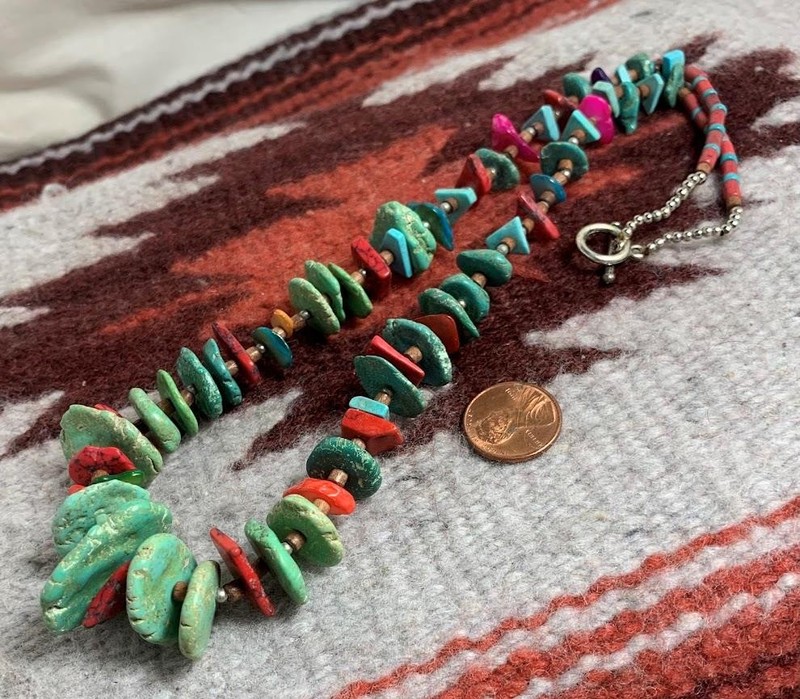 block turquoise beads/seashell mix gemstone necklace/ $0.85 combine s/h(z115-w2)