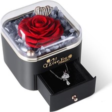 Mikasol Preserved Real Rose with Jewelery Box for Women in Birthday Mothers Day