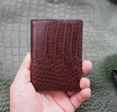Brown Real Crocodile Men Wallet Minimalist Leather ID Credit Card Holder #R30