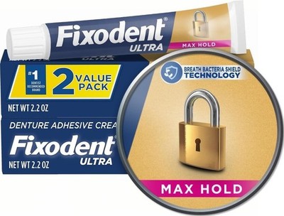 Ultra Max Hold Denture Adhesive Cream 2-Pack - Strong False Teeth Glue (2.2 oz)