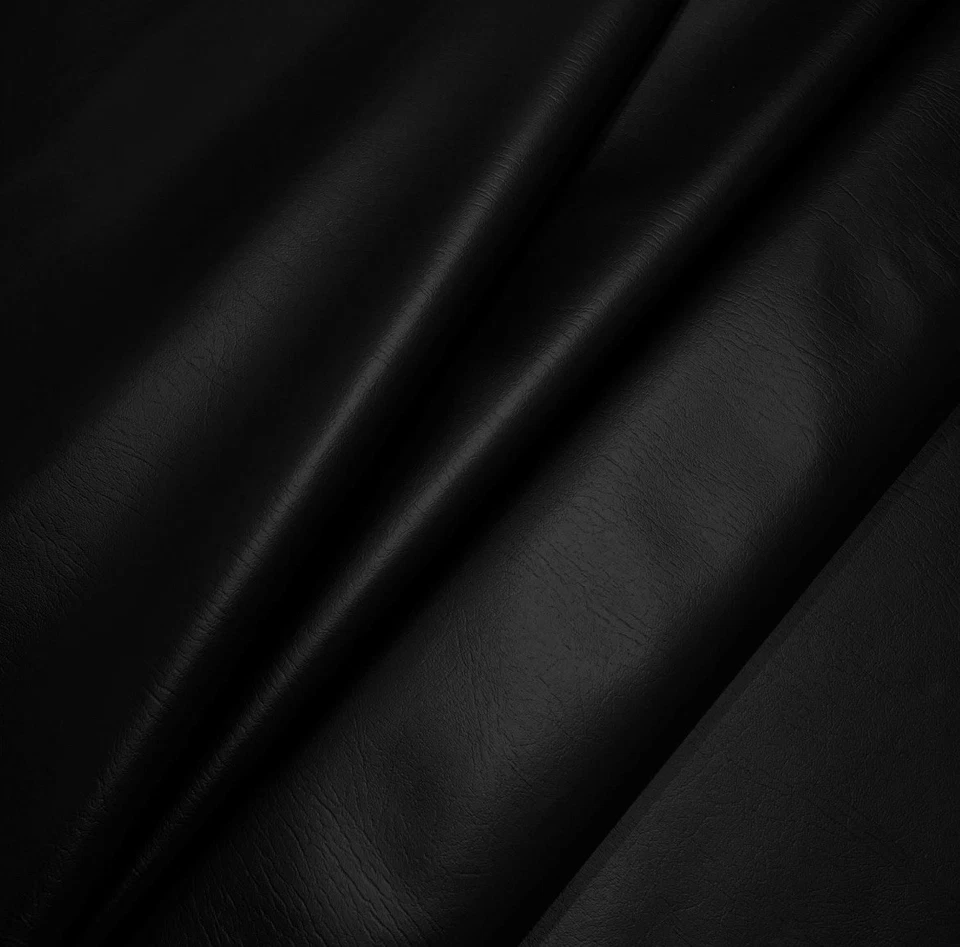 HEAVY FEEL BLACK FAUX LEATHER GRAIN VINYL PVC UPHOLSTERY MATERIAL FABRIC   - Image 4 of 4