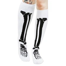 78085 White with Black Bones 17" Knee High Socks Sourpuss Roller Derby Skeleton