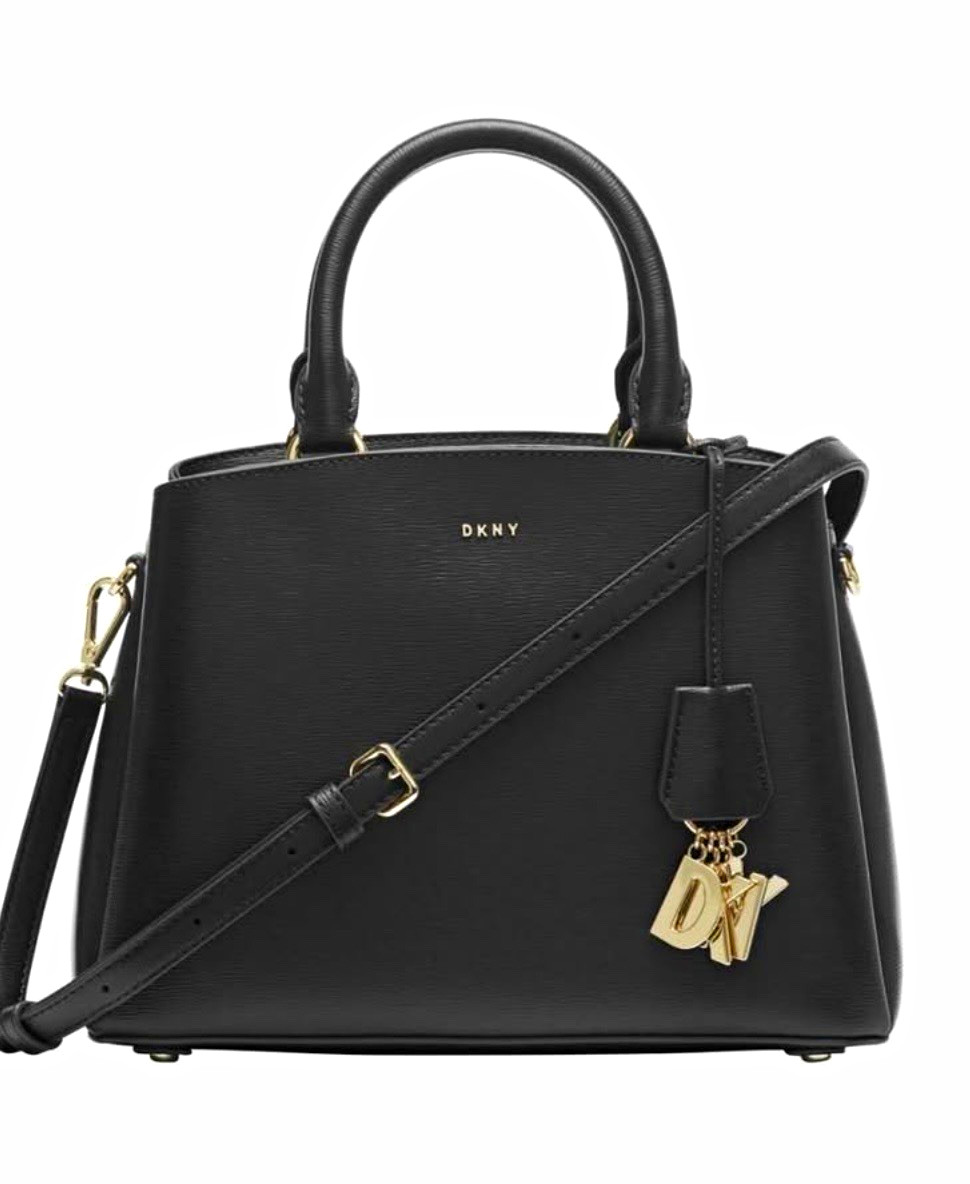 DKNY Women’s Black Satchel Top Handle Bag, Zip Closure, Detachable Strap, Charm