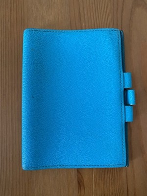 HERMES Teal Blue Globe Trotter Leather Agenda Cover Passport Holder w COA