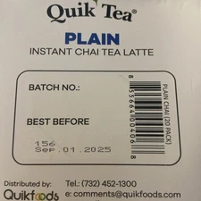 Quik Tea Plain Chai Latte Teabags Made from Assam Teas All Natural 20 CT 17 oz